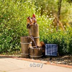 Solar Tiered Cascade Water Feature Squirrels Fountain Battery LED Lights 59cm
