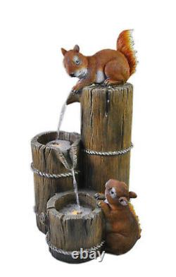 Solar Tiered Cascade Water Feature Squirrels Fountain Battery LED Lights 59cm