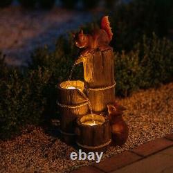 Solar Tiered Cascade Water Feature Squirrels Fountain Battery LED Lights 59cm