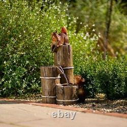 Solar Tiered Cascade Water Feature Squirrels Fountain Battery LED Lights 59cm