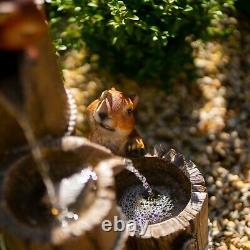 Solar Tiered Cascade Water Feature Squirrels Fountain Battery LED Lights 59cm