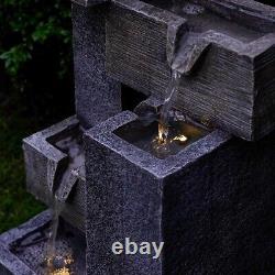Solar Tiered Rock Fall LED Lit Outdoor Cascade Light Up Water Fountain Feature