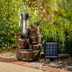 Solar Tiered Water Feature Birds Well Cascade Fountain Battery LED Lights 62cm