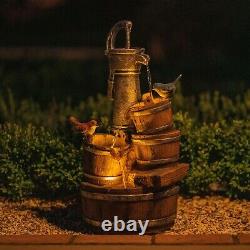 Solar Tiered Water Feature Birds Well Cascade Fountain Battery LED Lights 62cm