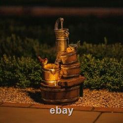 Solar Tiered Water Feature Birds Well Cascade Fountain Battery LED Lights 62cm