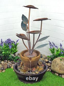 Solar Water Feature, Battery, 77cm High, LED Light Copper Effect Garden Fountain