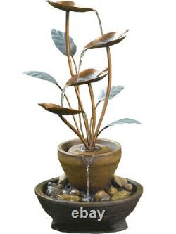 Solar Water Feature, Battery, 77cm High, LED Light Copper Effect Garden Fountain