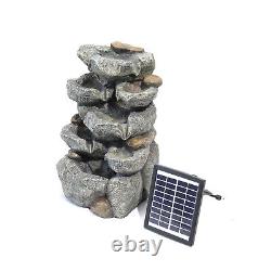 Solar Water Feature Cascading Stones Fountain with LED Light Statues Garden Deco