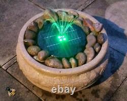 Solar Water Feature Fountain LED Lights Pebble Pool Patio Decking NEW