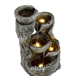 Solar Water Feature Outdoor Garden Fountain With LED Lights and Solar Water Pump