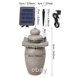 Solar Water Feature Outdoor Garden Resin Stone LED Fountain Cascading Waterfall