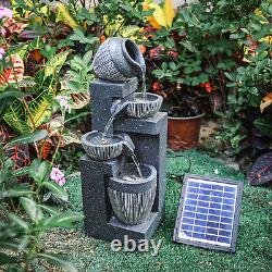 Solar Water Feature Statues Cascade Fountain Garden Solar Power Outdoor Pump LED