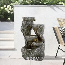 Solar Water Fountain 4 Tiered Stone Bowls Cascading Water Feature Garden Outdoor