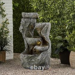 Solar Water Fountain 4 Tiered Stone Bowls Cascading Water Feature Garden Outdoor