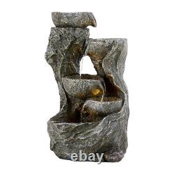 Solar Water Fountain 4 Tiered Stone Bowls Cascading Water Feature Garden Outdoor