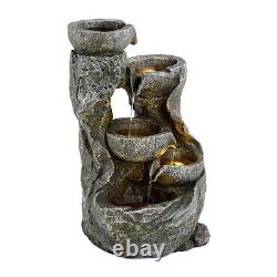 Solar Water Fountain 4 Tiered Stone Bowls Cascading Water Feature Garden Outdoor