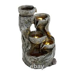 Solar Water Fountain 4 Tiered Stone Bowls Cascading Water Feature Garden Outdoor