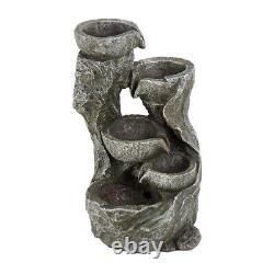 Solar Water Fountain 4 Tiered Stone Bowls Cascading Water Feature Garden Outdoor