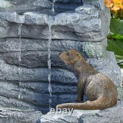 Solar Water Fountain Feature Garden Outdoor Decor Large Otter Bird Bath 54cm