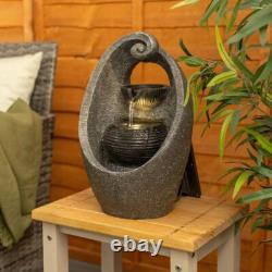 Solar Water Fountain Feature Grey Outdoor Garden Statue Path Patio Outside Light