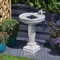 Solar Water Fountain Feature Standing Garden Outdoor Decor Resin Stone Effect