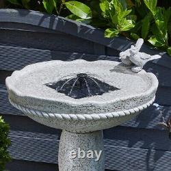 Solar Water Fountain Feature Standing Garden Outdoor Decor Resin Stone Effect