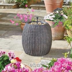 Solar Water Weave Rattan Pebble & Bowl Outdoor Garden Water Fountain Feature