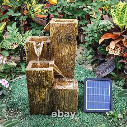 Solar Wood Effect Cascade Fountain LED Lights Water Feature Garden Statues Decor