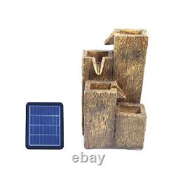 Solar Wood Effect Cascade Fountain LED Lights Water Feature Garden Statues Decor