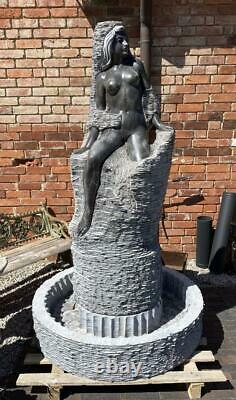 Solid Carved Marble Lady Abstract Garden Water Feature Fountain & Basin H193cm
