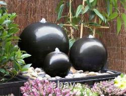 Sphere Water Feature Fountain & LED Lights Triple Ceramic Indoor Ambiente Black