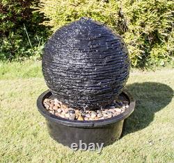 Sphere Water Feature Fountain Torver Slate Effect with LED Lights H56cm Garden