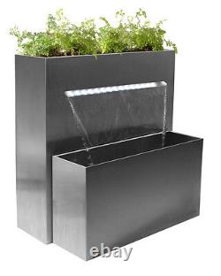 Stainless Steel Planter Water Feature Waterfall with Lights Outdoor Garden