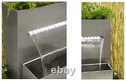 Stainless Steel Planter Water Feature Waterfall with Lights Outdoor Garden