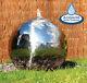 Stainless Steel Sphere Garden Fountain Water Feature With Led Lights & Reservoir