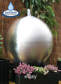 Stainless Steel Sphere Garden Fountain Water Feature with LED Lights & Reservoir