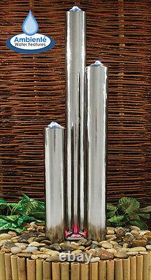 Stainless Steel Tubes Water Feature 3 Tube Contemporary Garden Fountain 5ft