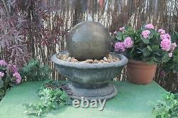 Stone Ball Sphere Garden Patio Water Fountain Feature Ornament Solar Pump