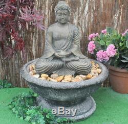 Stone Buddha Garden Patio Water Fountain Feature Ornament Solar Pump
