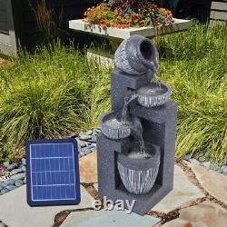 Stone Effect Cascade Water Feature Outdoor LED Fountain Waterfall Solar Powered