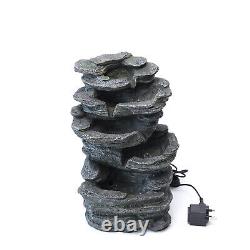 Stone Effect Electric Garden Cascading LED Water Feature Fountain Indoor Outdoor