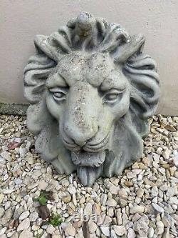 Stone Effect Garden Ornament Lions Head Wall Water Fountain AGED