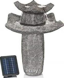 Stone Effect Garden Water Feature Fountain Self Contain Solar Pond 2 Tier Decor