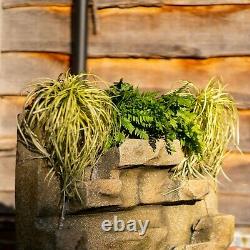 Stone Effect Wall Cascade Tiered Water Feature Planter Fountain LED Lights 180cm