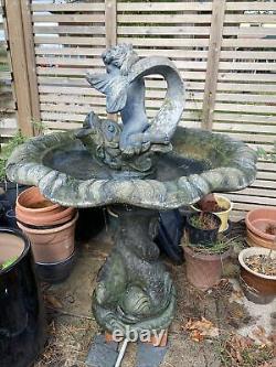 Stone Fountain 1.2 m x 90 cm Cherub Riding Fish With Pump