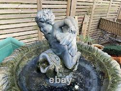 Stone Fountain 1.2 m x 90 cm Cherub Riding Fish With Pump