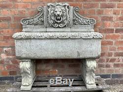 Stone Garden Large Lion Spout Trough Water Feature Fountain Ornament