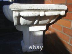 Stone Garden Water Fountain. Large Outdoor Wall Statue. Lion & Cherub & Shell