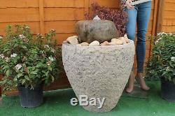 Stone Tub Water Feature Garden Fountain Self Contained Patio Solar Pump