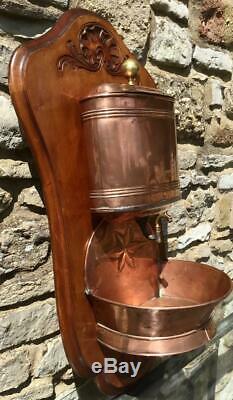 Super OLD FRENCH COPPER WATER FOUNTAIN & BACKBOARD Arts & Crafts FREE UK POST